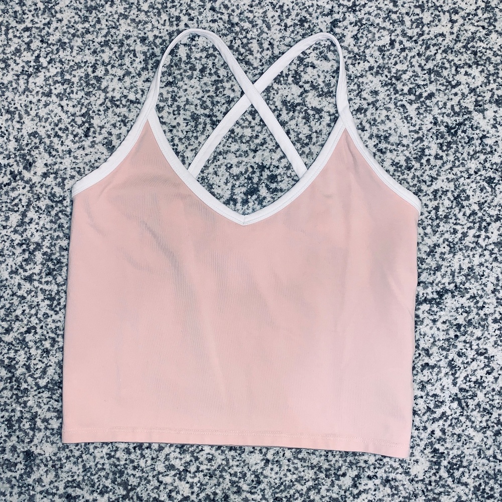 Pink and White Cross Back Crop Top Size Small